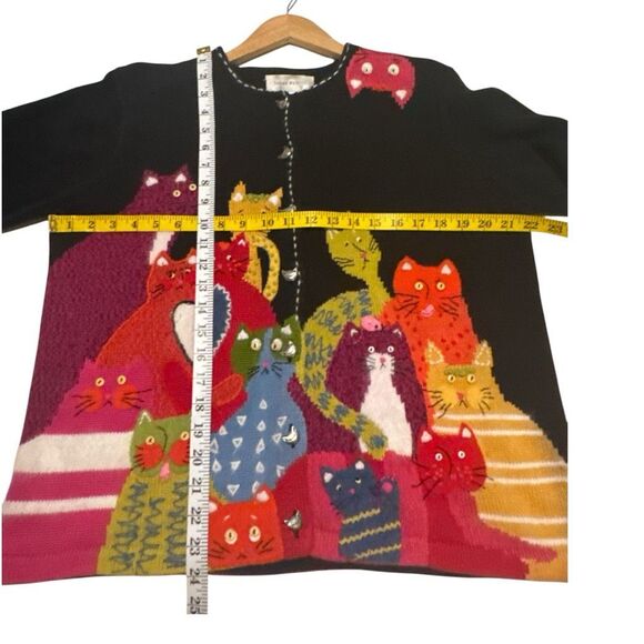 Vintage Susan Bristol Knit Cat Pattern Button Front Cardigan Black Multi XL - Picture 10 of 11